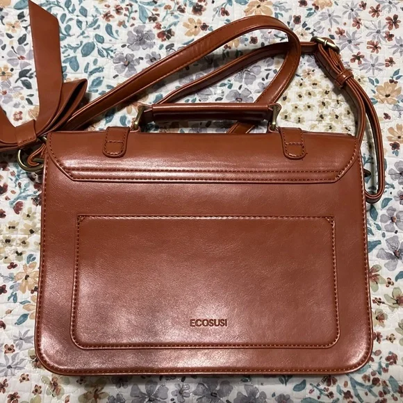 ECOSUSI Brown Vegan Leather Messenger bag with Bow Detail - Picture 2 of 8